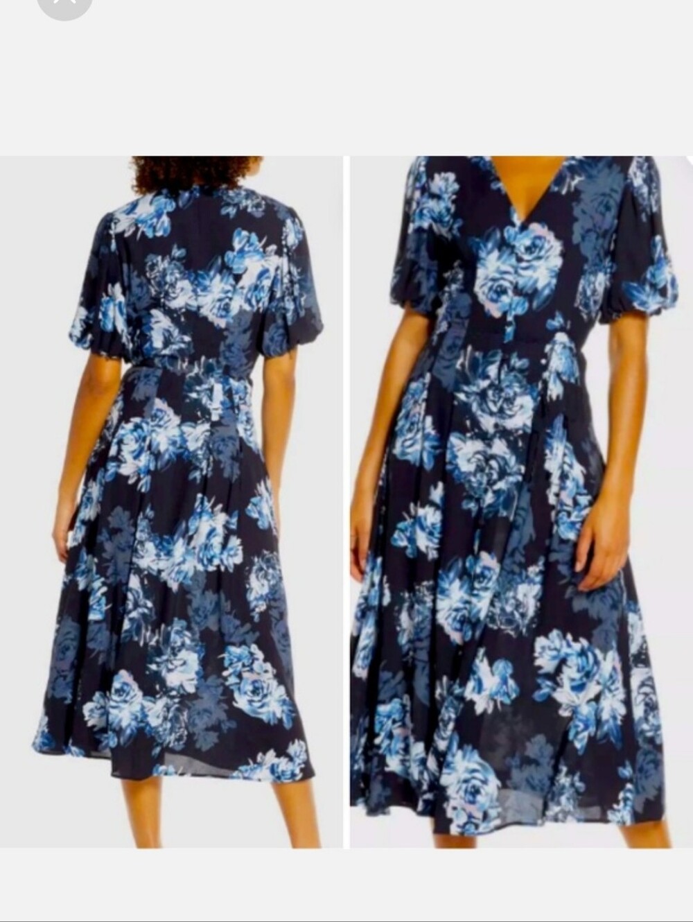 French Connection Floral Wrap Midi Dress in Navy and Blue